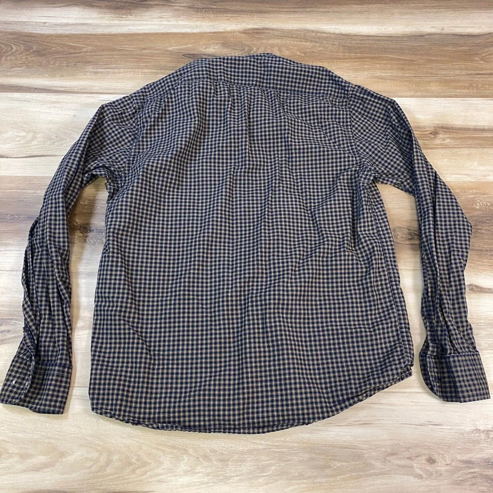 Banana Republic Button Down Men S‎ Plaid Cotton Untucked Fit Navy Blue Classic